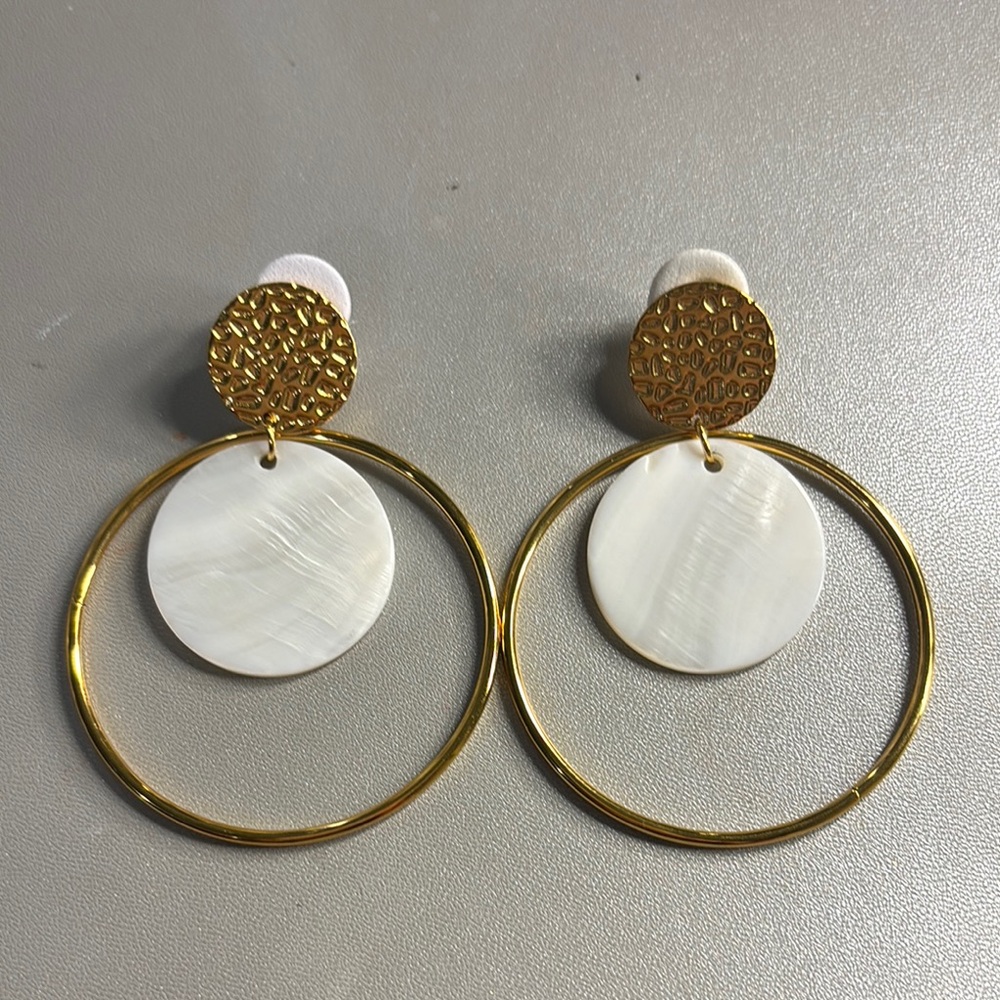 Elegant Gold and White Hoop Earrings